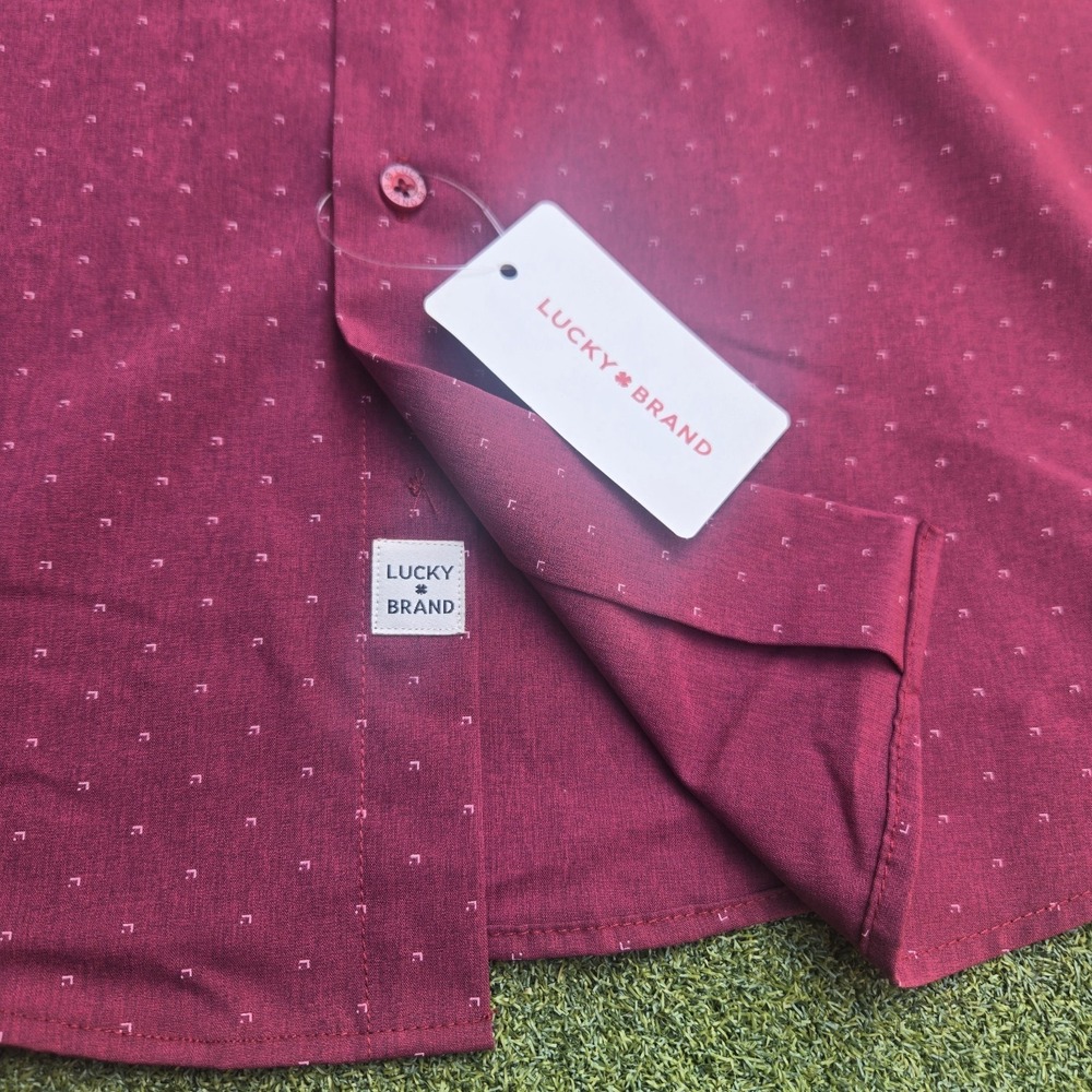 Lucky Brand Shirt Men's Medium Burgundy 4 Ways Stretch Long Sleeve Botton Up - Picture 6 of 13